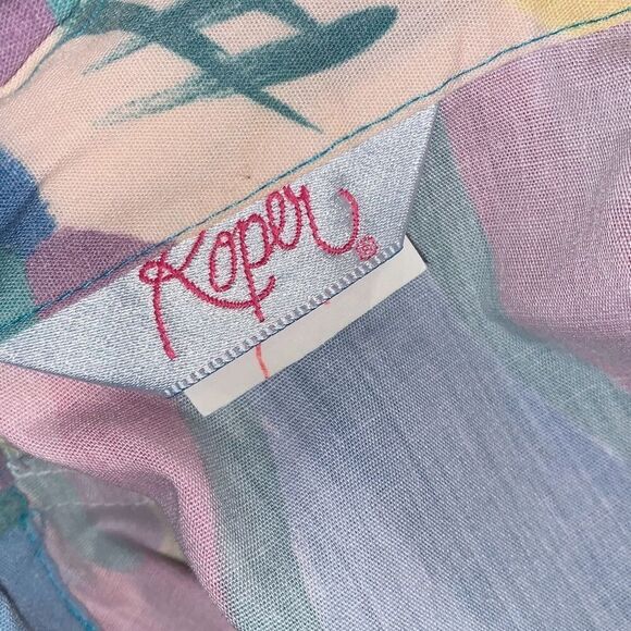 Vintage 80’s Unique Pastel Funky Print Bold Shoulder Button Down Long Sleeve Shi - Picture 11 of 16